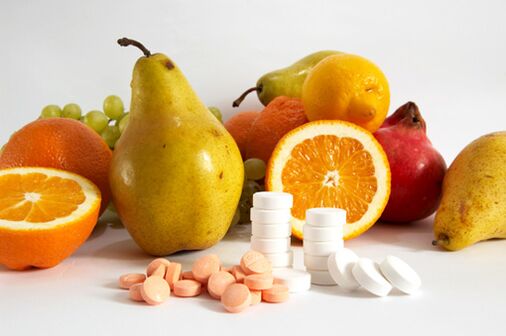 Frutas saudáveis ​​e complexos vitamínicos para potência masculina